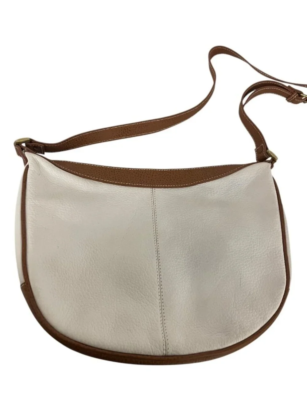 Liz Claiborne Womens Leather Shoulder Bag Purse White Brown Trim Vintage NWOT